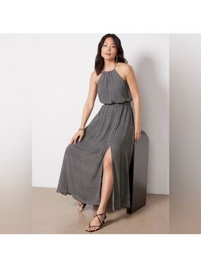 Evereve Jules Halter Neck Black Patterned Maxi Dress